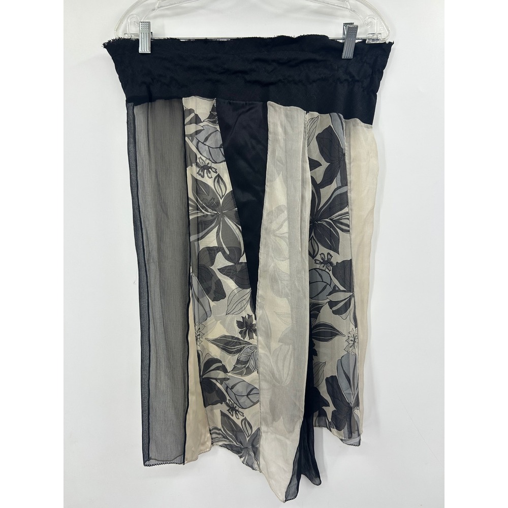 POLECI Floral Patchwork Midi Skirt Black Gray Sheer Silk Satin Art To Wear 6